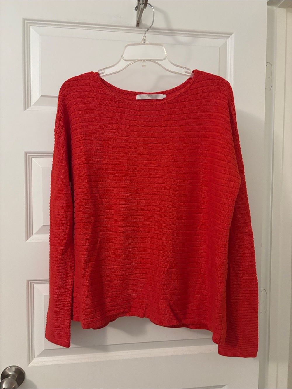 One Grey Day Los Angeles Red Cotton Silk Blend Ribbed Sweater SZ L Coastal lux